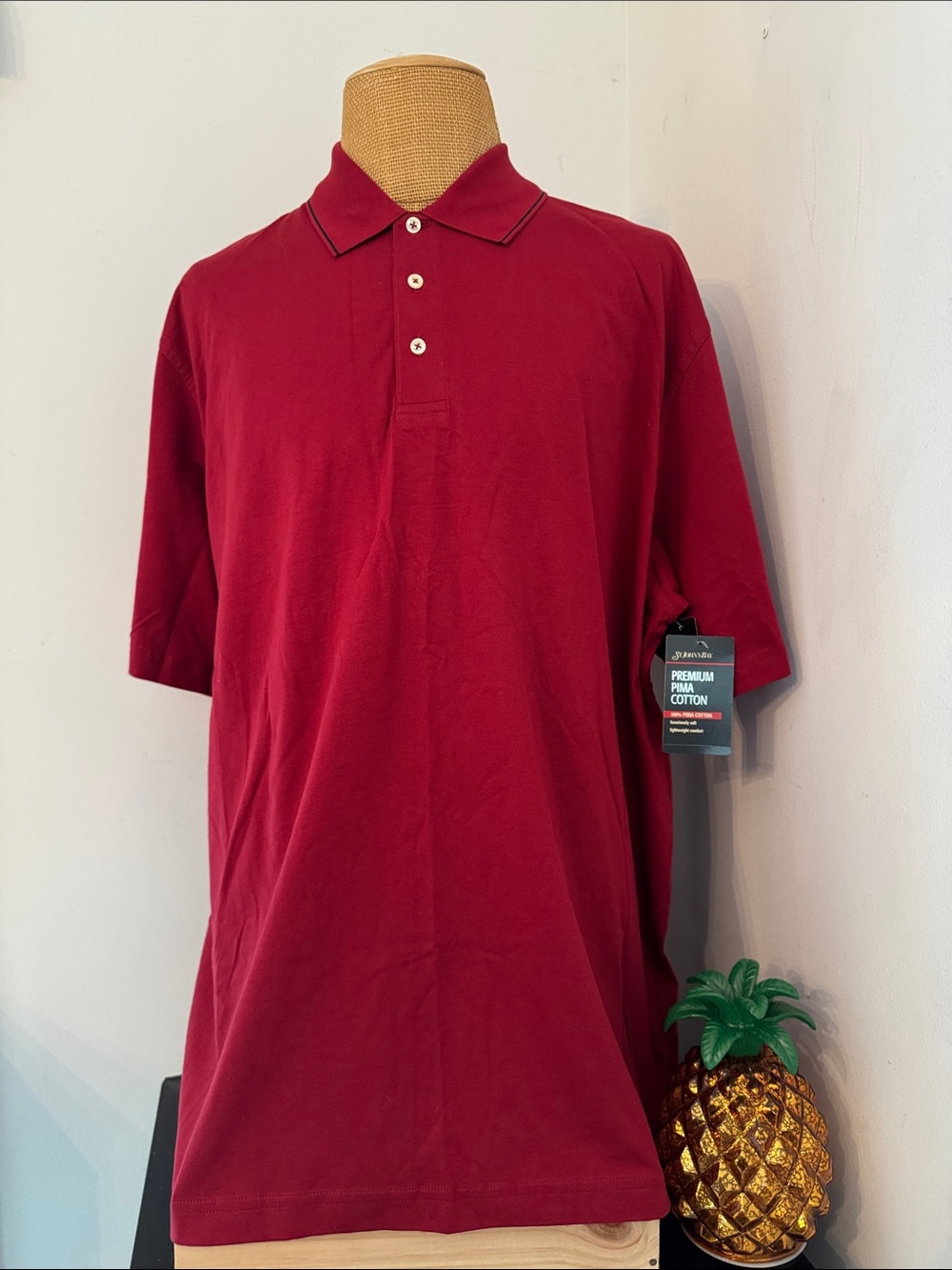 St. John's Bay Men's Deep Red Polo with Contrast Trim